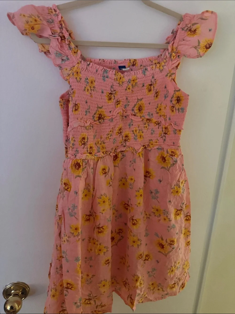 Old Navy Pink Floral Smocked Dress with Yellow Flowers